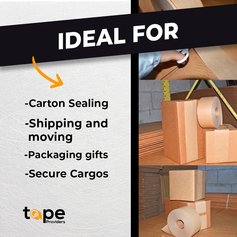 WOD WATWTE Reinforced Water Activated Kraft Tape - 2.75 inch (70mm) x 375 ft - Strong Fiberglass Packing Tape for Shipping Boxes, Moving & Storage - 8 Pack - Ideal for E-commerce, Warehouse & Postal Sealing