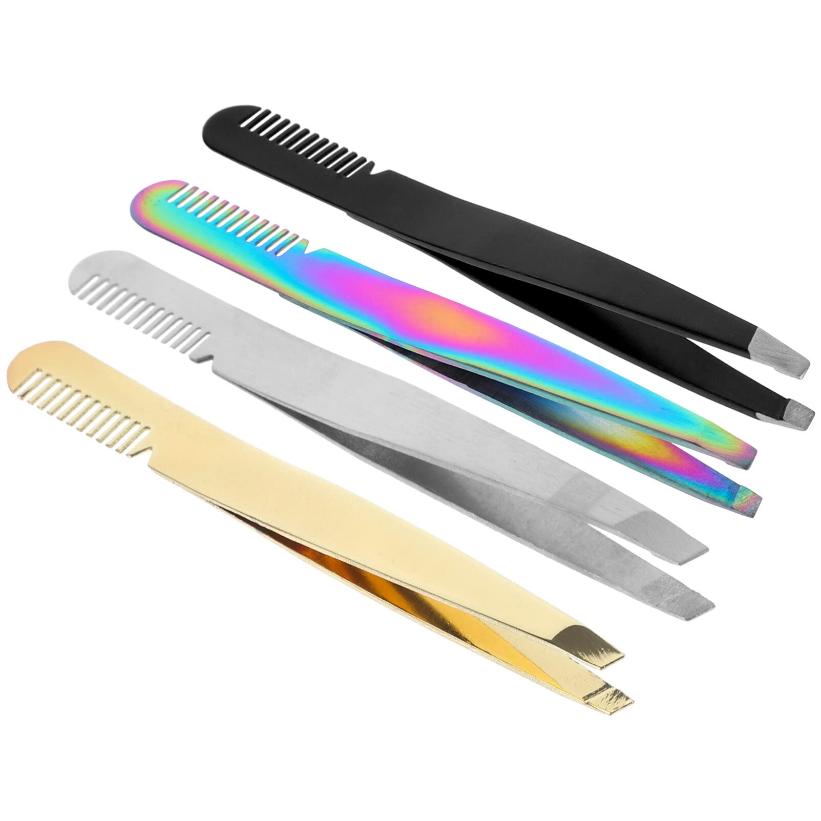 4-Piece Stainless Steel Tweezers Set for Women - Facial Hair Removal, Eyebrow Shaping & Beauty Tools - Perfect for Home Spa, Travel & Professional Use