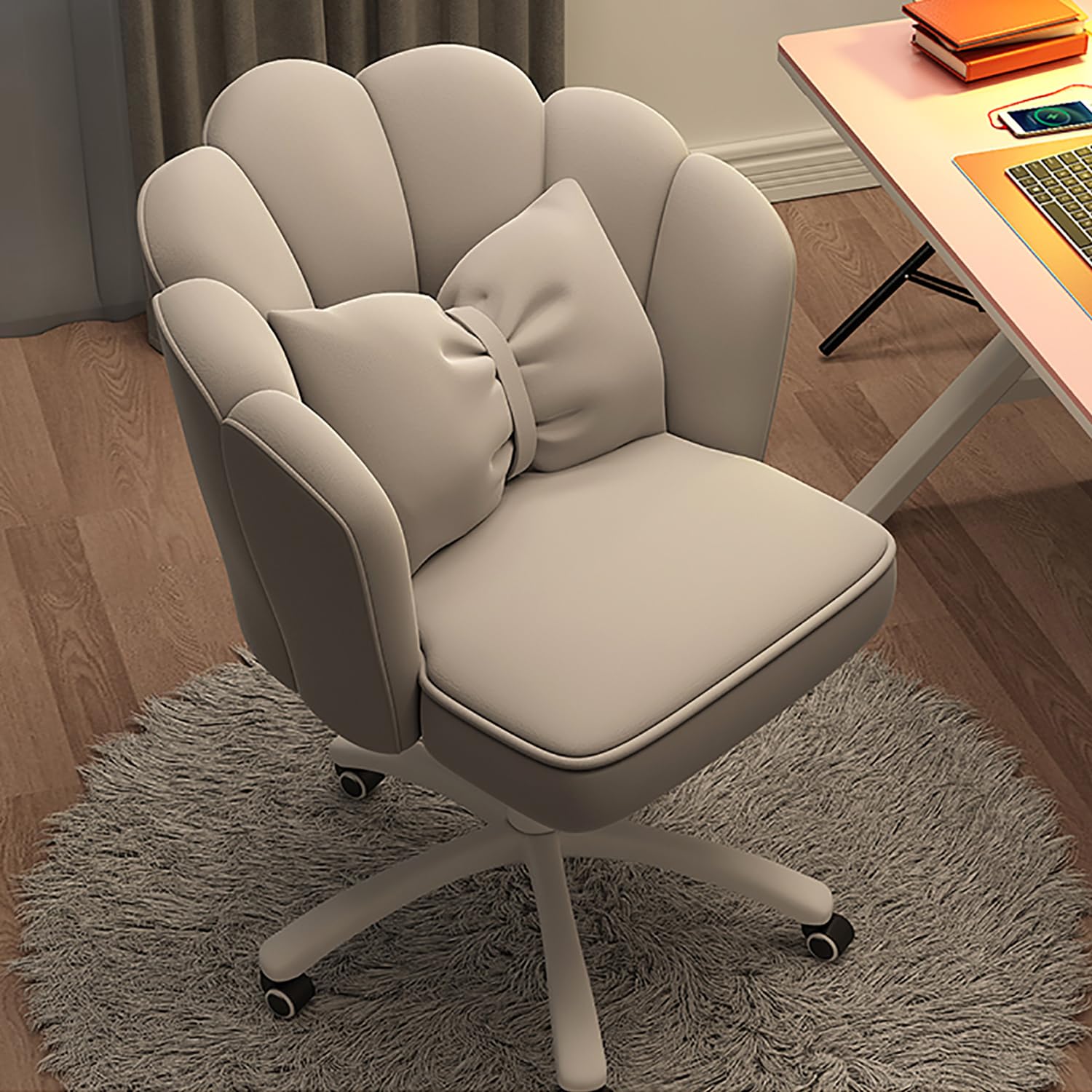 Modern Velvet Tufted Swivel Office Chair - Adjustable Height Mid-Back Butterfly Desk Chair for Home Office, Computer Work & Vanity Makeup Station - Ergonomic Comfort for Long Work Sessions & Beauty Routines