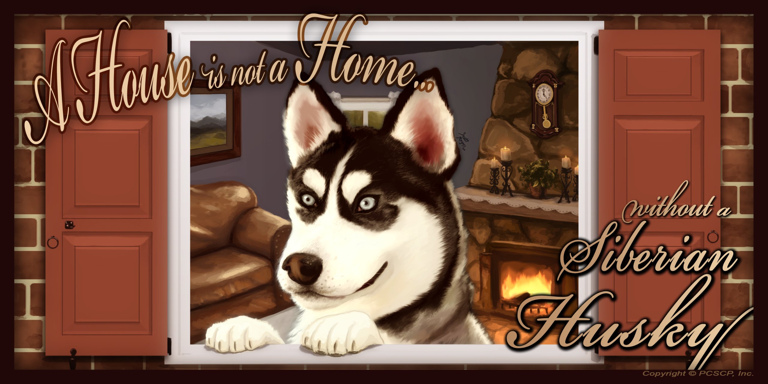 Scott Rogers Art Siberian Husky Key & Leash Holder - 'Paws on the Windowsill' Wall Decor for Dog Lovers - Perfect for Entryway, Mudroom or Pet Station Organization