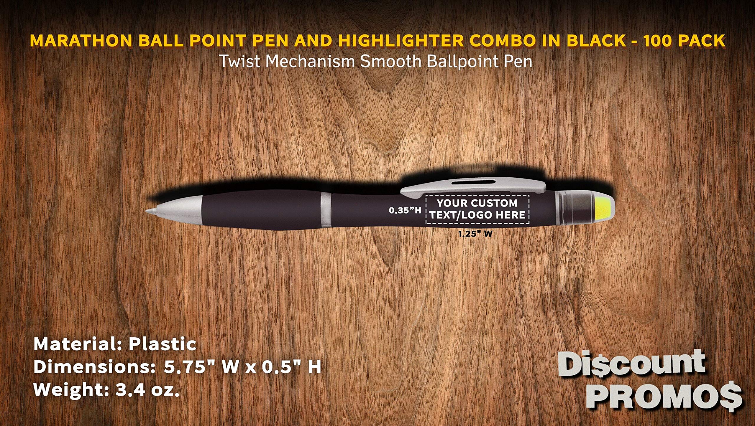 100-Pack Marathon Gel Highlighter Pens with Custom Text/Logo - Smooth Twist Ballpoint for Office, School & Study Notes - Vibrant Black Ink Markers (Bulk Discount)