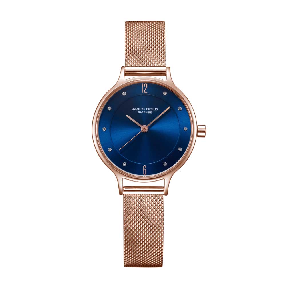 ARIES GOLD ENCHANT Rose Gold Stainless Steel Women's Watch with Mesh Strap - Elegant Dress Watch for Women, Perfect for Office, Party & Special Occasions