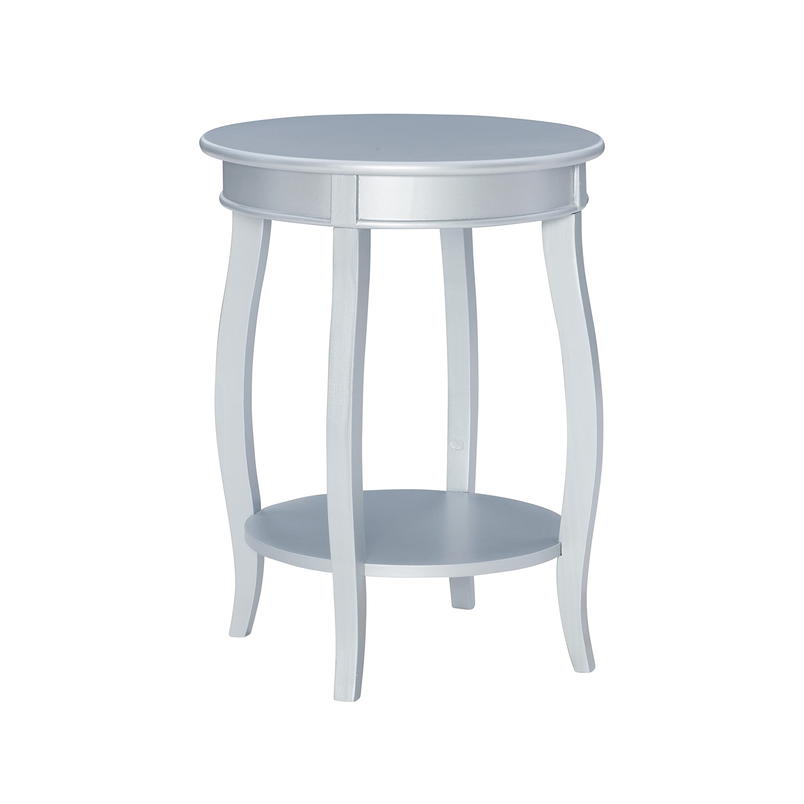 Powell Furniture Round Shelf - Silver Metal Side Table for Living Room, Bedroom, or Office Decor