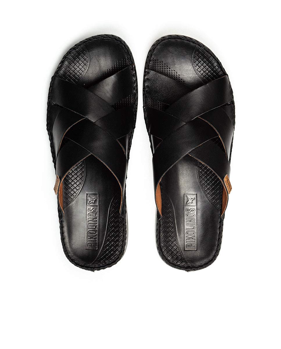 PIKOLINOS Men's Leather Flat Sandals - Comfortable Black Tarifa Style for Casual Wear & Summer Outings