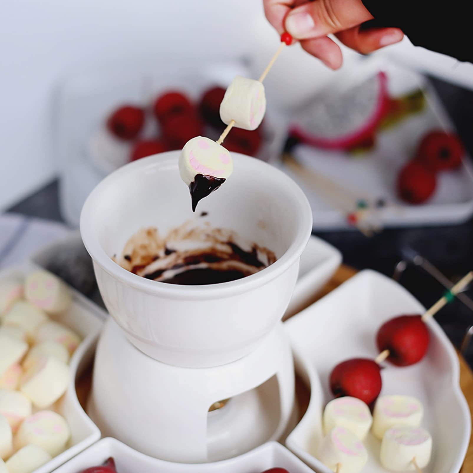 Ceramic Chocolate Fondue Pot Set - Butter Warmer & Cheese Melter for Chocolate, Ice Cream, and Cheese - Perfect for Parties, Desserts, and Family Gatherings