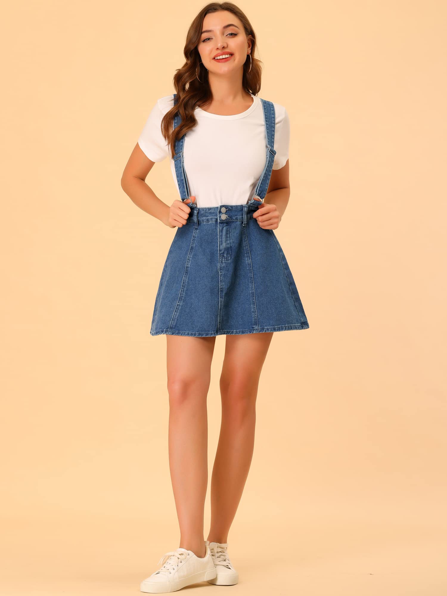 Allegra K Women's Denim Skirt Overall with Adjustable Straps - Mini Suspender Washed Jean Skirt for Casual Outfits, Summer Style, and Streetwear Fashion