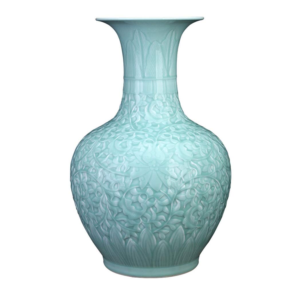 JBSHOP Chinese Retro Blue Ceramic Vase - Handcrafted Porcelain Floor Vase for Living Room, Bedroom, Porch Decor - Medium Size Home Decoration Vase for Wedding, Housewarming & Interior Design