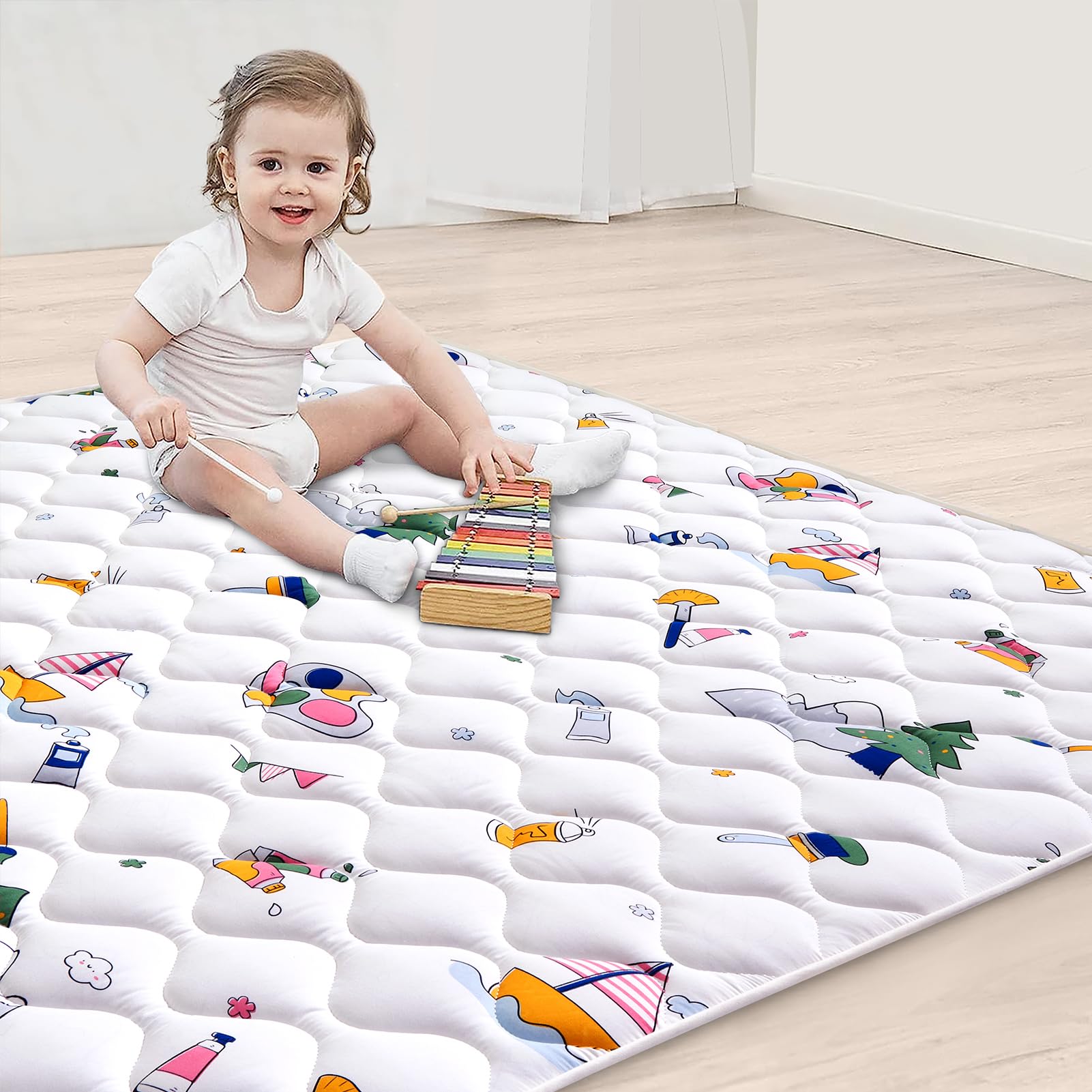 **Vibe Bear Baby Foam Play Mat - 50x50 Inches Thick Non-Slip Washable Crawling Mat for Infants & Toddlers - Soft One-Piece Floor Playmat for Nursery, Playroom & Daycare**