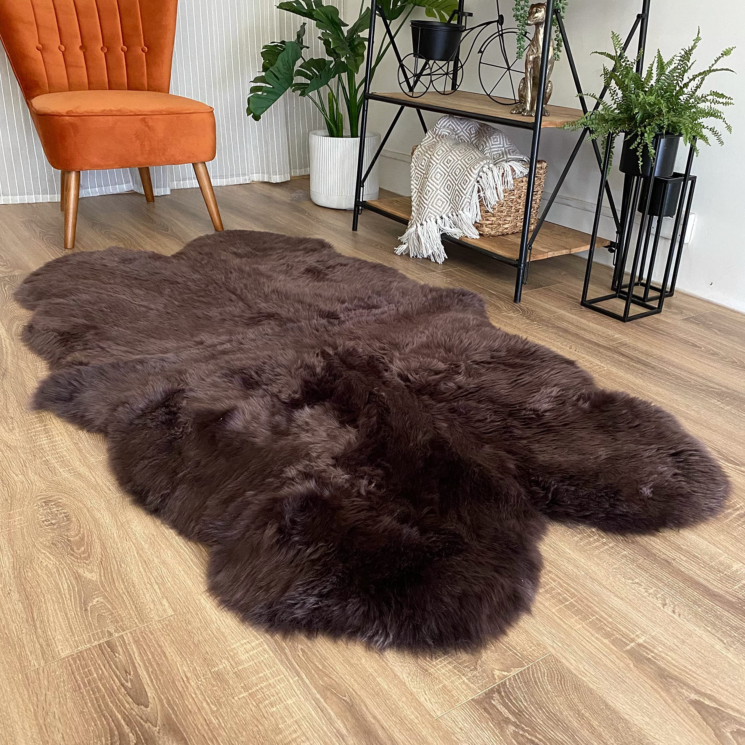 Premium Genuine Australian Sheepskin Rug - 4' x 6' Natural Brown Fluffy Lambskin Fur Area Rug for Living Room, Bedroom & Nursery | Soft Pet Mat for Dogs | Luxury Sofa & Chair Cover | Eco-Friendly Home Decor
