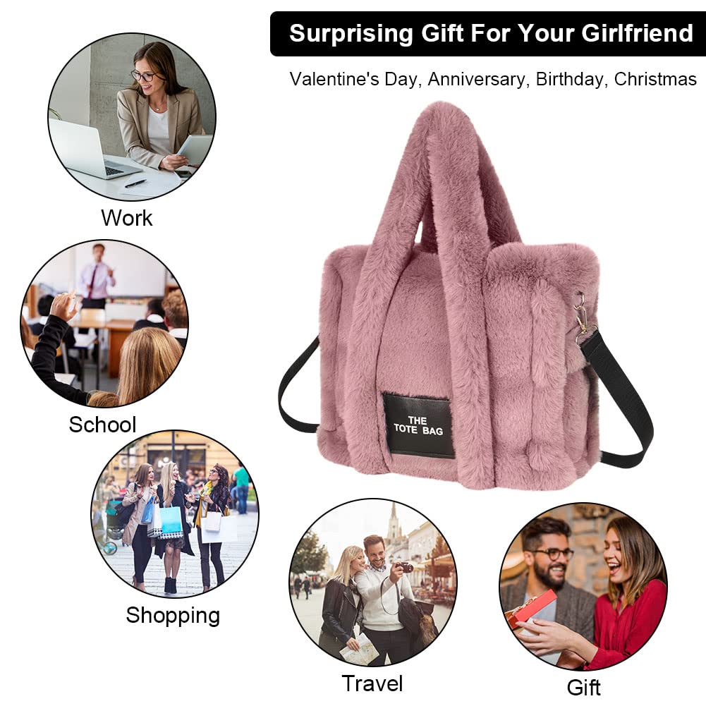 Aucuu Soft Plush Tote Bag for Women - Fluffy Crossbody Handbag with Adjustable Shoulder Strap, Large Capacity Purse for Shopping, School, Work & Travel | Perfect for Daily Use, Commuting and Weekend Outings