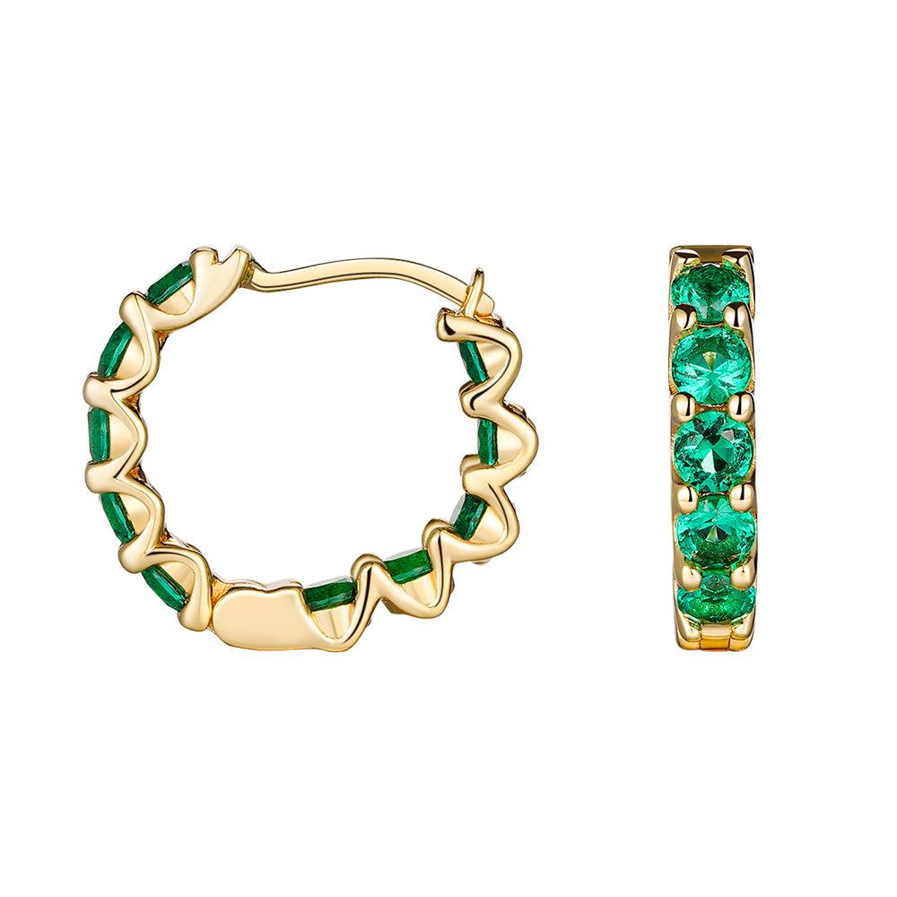 2.4 Carat (Ctw) Round Cut Emerald Eternity Hoop Earrings for Women - 14K Gold Plated Dangle Earrings for Wedding, Party & Everyday Wear