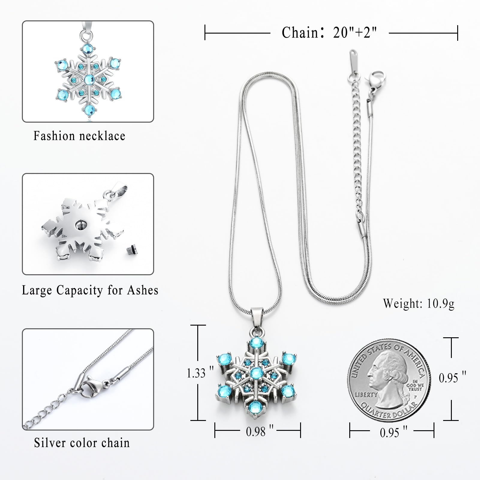 Memorial Jewelry Necklace for Ashes - Snowflake Pendant Cremation Urn Keepsake | Thoughtful Sympathy Gift for Loss of Loved One | Perfect for Funeral, Remembrance & Special Occasions