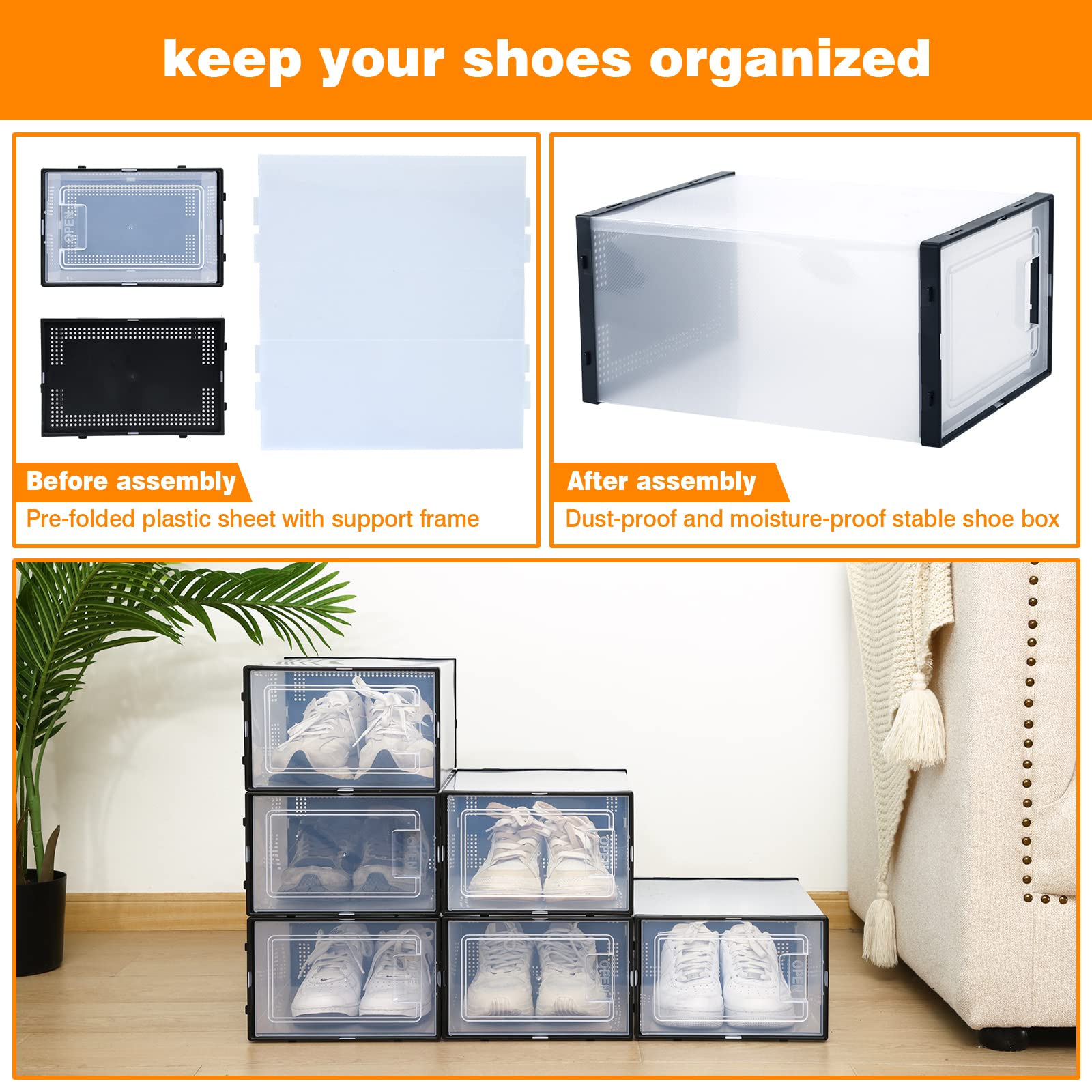Fixwal 15-Pack Clear Stackable Shoe Storage Boxes with Lids - 13.1