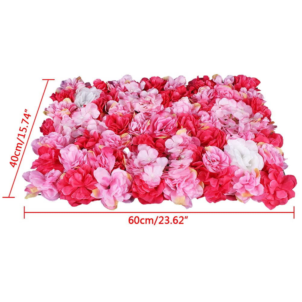 12 Pieces Artificial Silk Flower Wall Panels - Pink Romantic Roses Backdrop for Wedding, Party, Photo Booth & Home Decoration | Hanging Floral Wall Decor for Venue, Main Road & Event Backgrounds