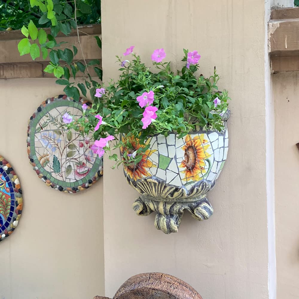 Sun-Resistant Mosaic Ceramic Wall Hanging Planter - Outdoor Flower Pots for Fence, Corridor & Garden Decor - Easy to Install Plant Holders for Succulents, Herbs & Small Plants
