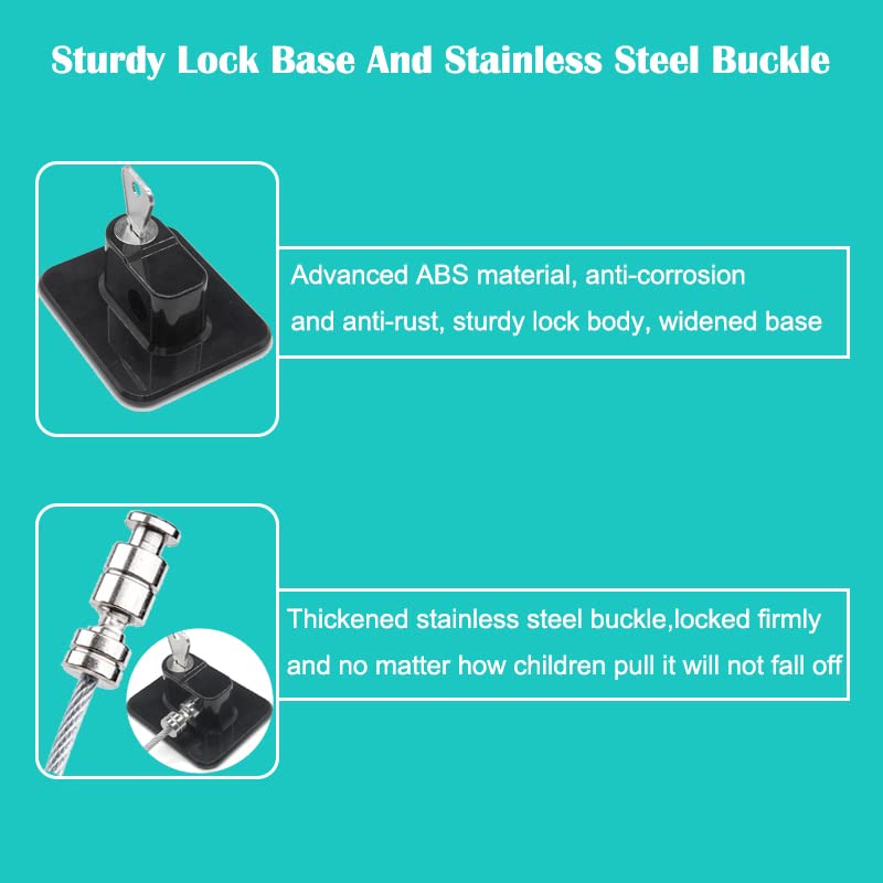 2 Pack Child Safety Fridge Lock with Keys - Black Adhesive Refrigerator, Cabinet, Drawer, Oven & Toilet Locks for Baby Proofing - Perfect for Kitchens, Bathrooms & Nursery Childproofing