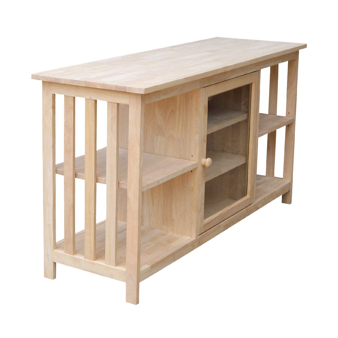 International Concepts Unfinished Mission Entertainment Stand - TV Media Console for Living Room, Bedroom & Home Theater - Rustic Brown Wood TV Stand with Storage Shelves