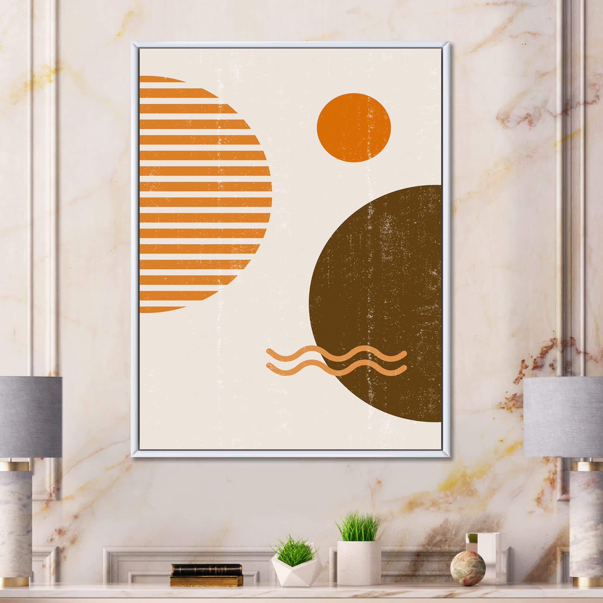 Abstract Minimal Sun and Moon Wall Art - Earth Tone Framed Canvas Print for Living Room & Bedroom Decor - Modern Home & Office Wall Decor