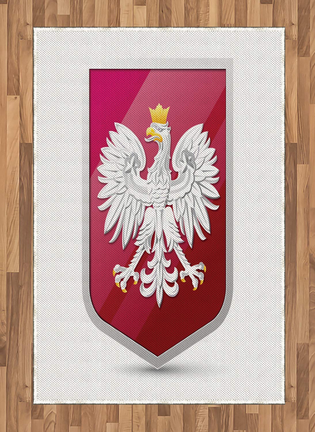 Ambesonne Polish Area Rug - Royal Coat of Arms of Poland with Crowned Eagle Print, Flat Woven Accent Rug for Living Room, Bedroom, Dining Room - 4' x 5'7