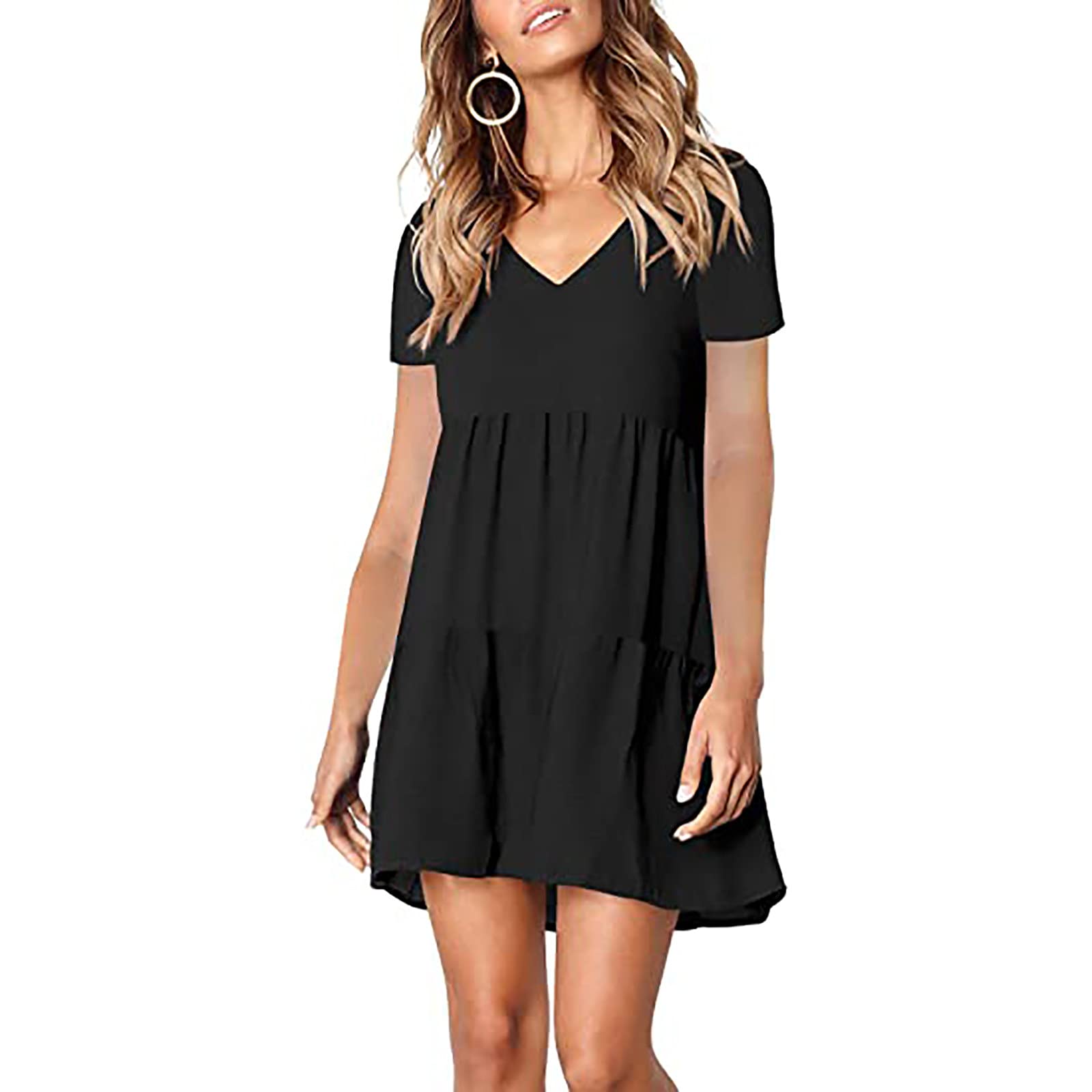 Elegant Flowy V-Neck Tunic Dress for Women - 2022 Fall Wedding Guest Dress, Casual Plus Size Short Dress to Hide Belly | Perfect for Bridal Showers, Cocktail Parties & Date Nights
