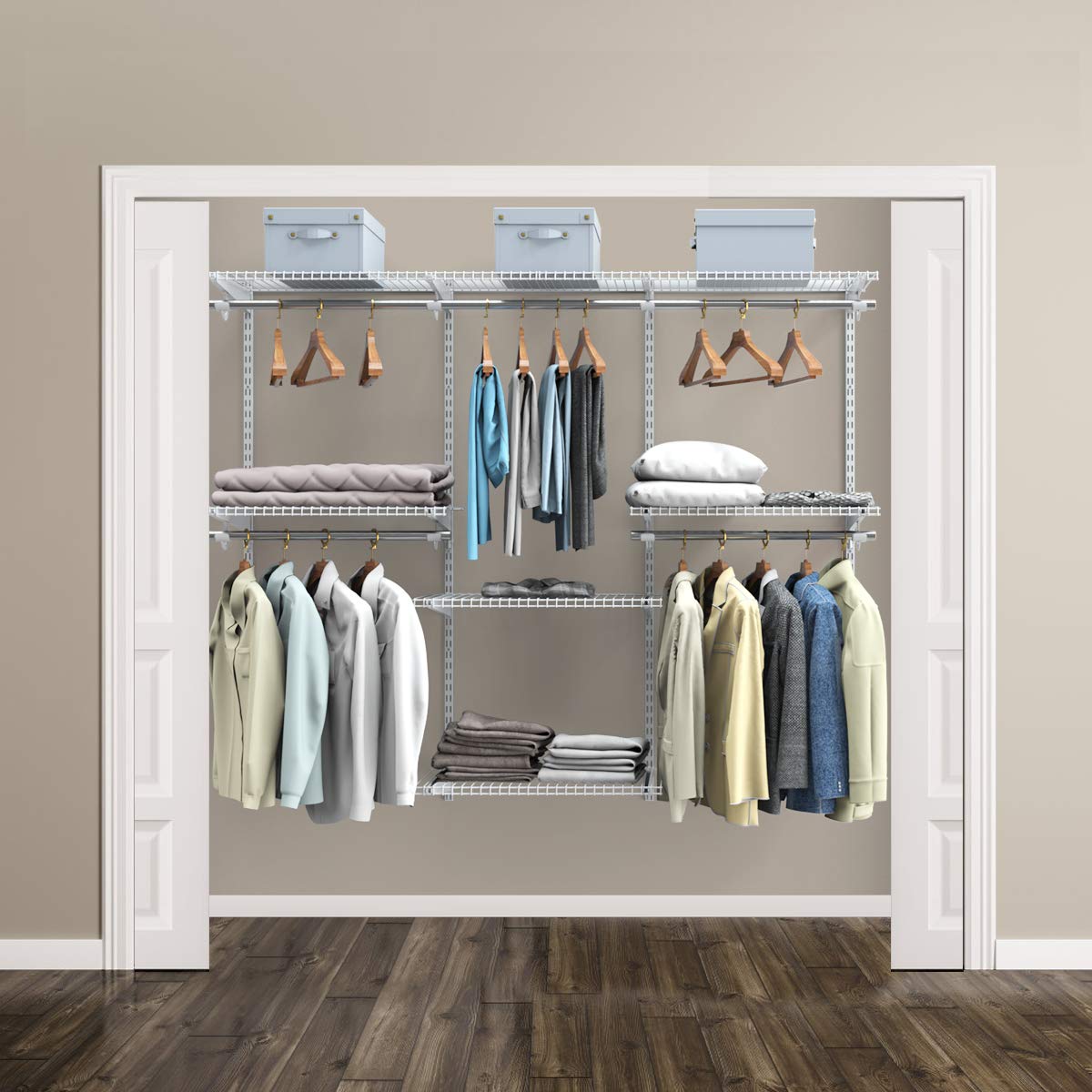 Tangkula 4-6 FT Custom Closet Organizer System - Wall Mounted Wardrobe with Adjustable Shelves & Hanging Rod - Metal Storage Rack for Bedroom, Closet & Small Space Organization (Perfect for Apartments, Dorms & Tiny Homes)