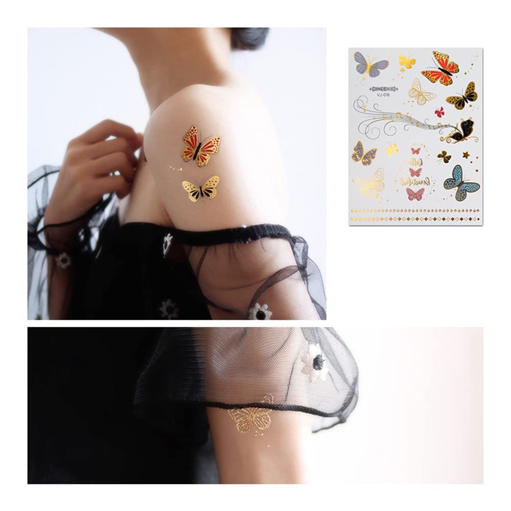 Premium S.A.V.I Gold & Silver Temporary Tattoos for Women - Metallic Butterfly & Music Note Designs (16x12cm) - Perfect for Festivals, Parties & Everyday Glam