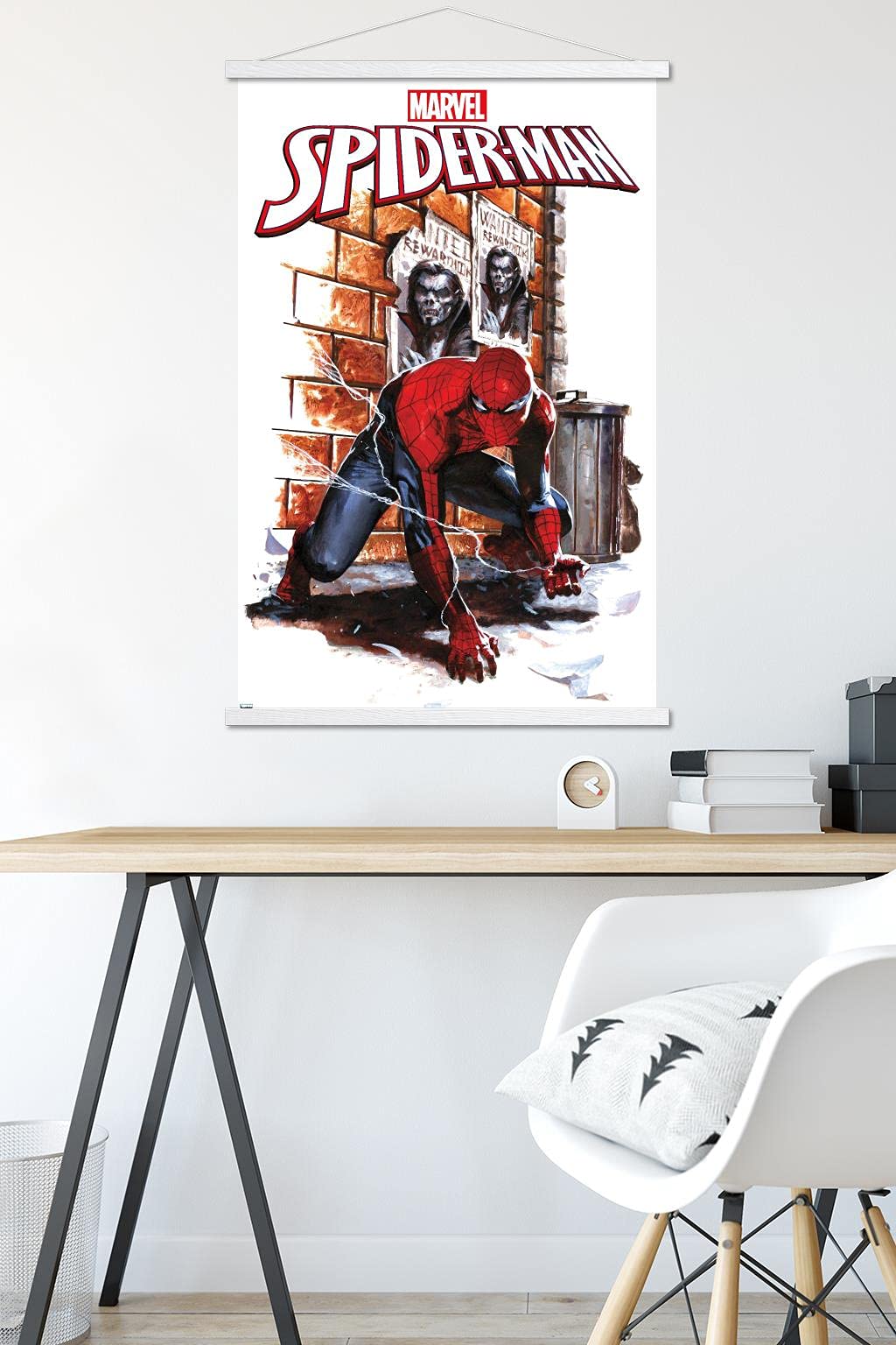 Marvel Comics Morbius & Friendly Neighborhood Spider-Man #1 Wall Poster - 22.375 x 34 Inch Premium Print with Magnetic Frame & White Hanger - Official Licensed Home Decor for Bedroom, Living Room, Office, or Game Room