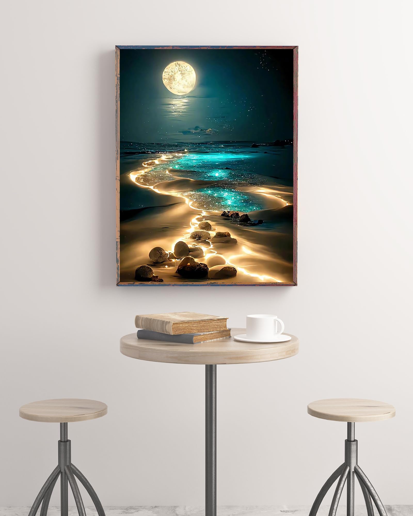 5D Diamond Painting Kit for Adults - Moonlight Beach Seaside Art, DIY Full Drill Diamond Art Kits for Beginners, 12x16 Inch Home Wall Decor (Perfect for Relaxation, Stress Relief & Creative Gift Ideas)