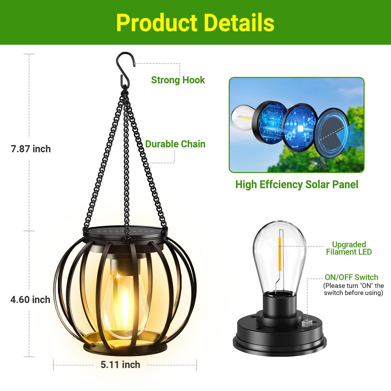 KOOPER Upgraded Metal Solar Lanterns - 2 Pack Waterproof Outdoor Hanging Lights with Auto On/Off, Bright Solar Powered for Yard, Garden, Patio & Pathway Decor | Perfect for Camping, Backyard Parties & Emergency Lighting