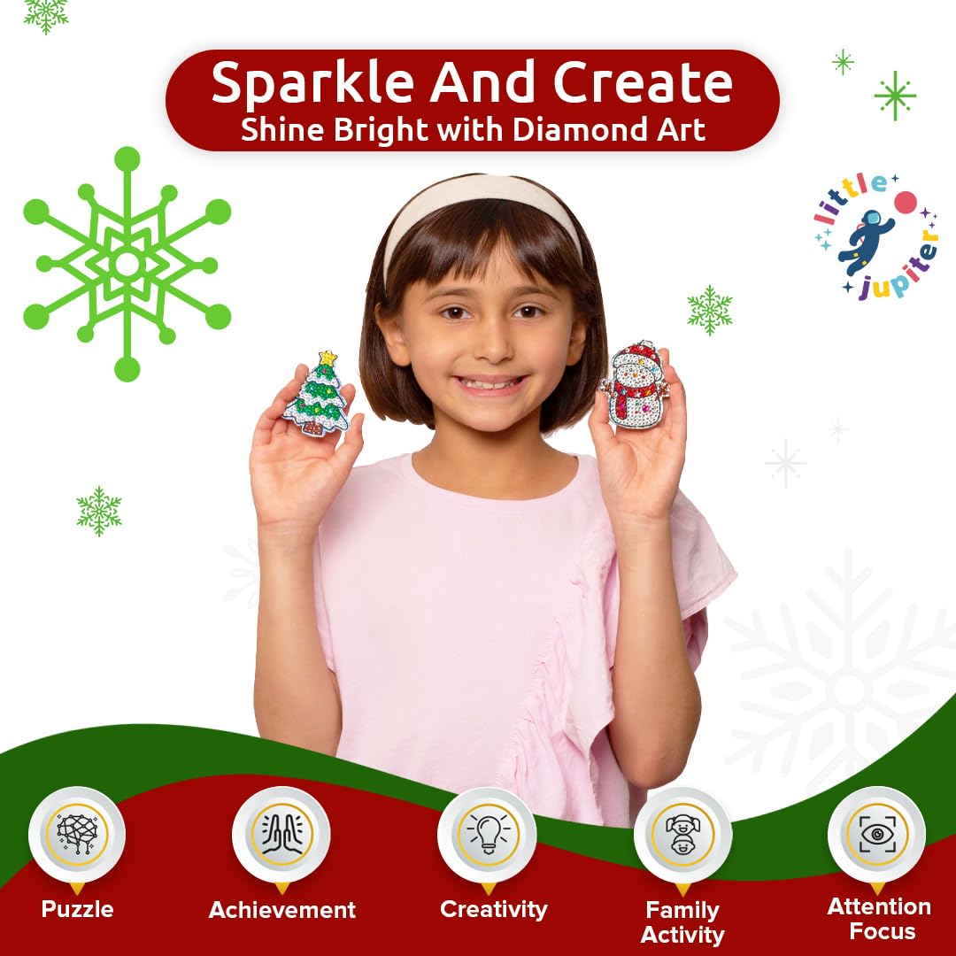 DIY Magnet & Diamond Diamond Painting Christmas Ornaments Kit for Kids - Make 8 Unique Holiday Decorations - Fun Arts & Crafts Activity for Children - Perfect for Holiday Gifts, Classroom Projects & Family Bonding Time