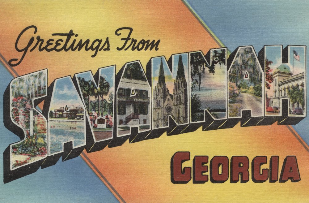 Greetings from Savannah, Georgia - Vintage Style Yellow & Blue Wall Art Poster (12x18 inches) - Perfect for Home Decor, Office, Living Room & Bedroom Wall Decorations