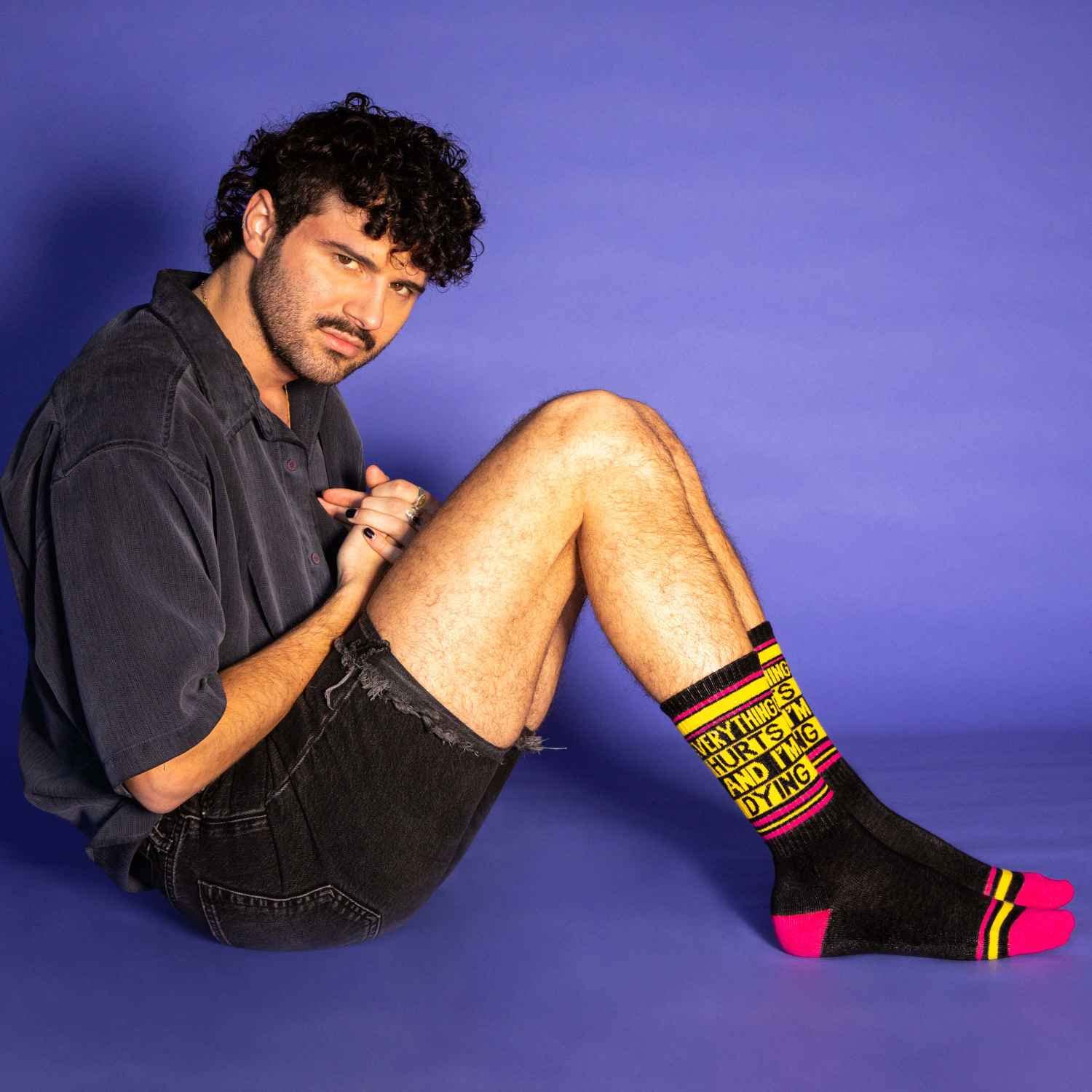 Gumball Poodle Socks for Men & Women - Funny Casual Socks with 'Everything Hurts And I'm Dying' English Letter Print, White & Black (G/P) - Perfect for Gifts, Lounge Wear, and Humorous Fashion Statements