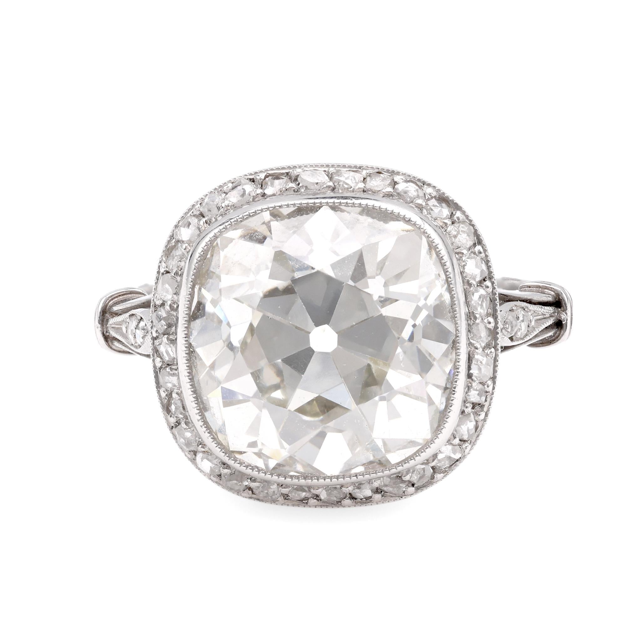 Vintage Art Deco Inspired 6 Carat Old Mine Cut Diamond Platinum Engagement Ring - Perfect for Weddings, Anniversaries & Special Occasions