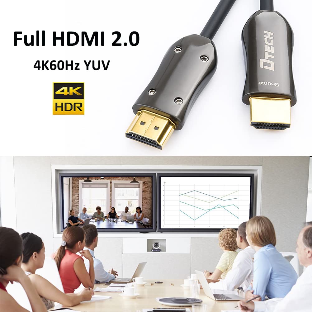 DTech Ultra Slim 200ft Fiber Optic HDMI 2.0 Cable - 4K 60Hz 18Gbps High Speed - In-Wall Installation for Projector, Laptop, Computer Monitor & TV (61 Meters) - Perfect for Home Theater, Gaming & Office Setup