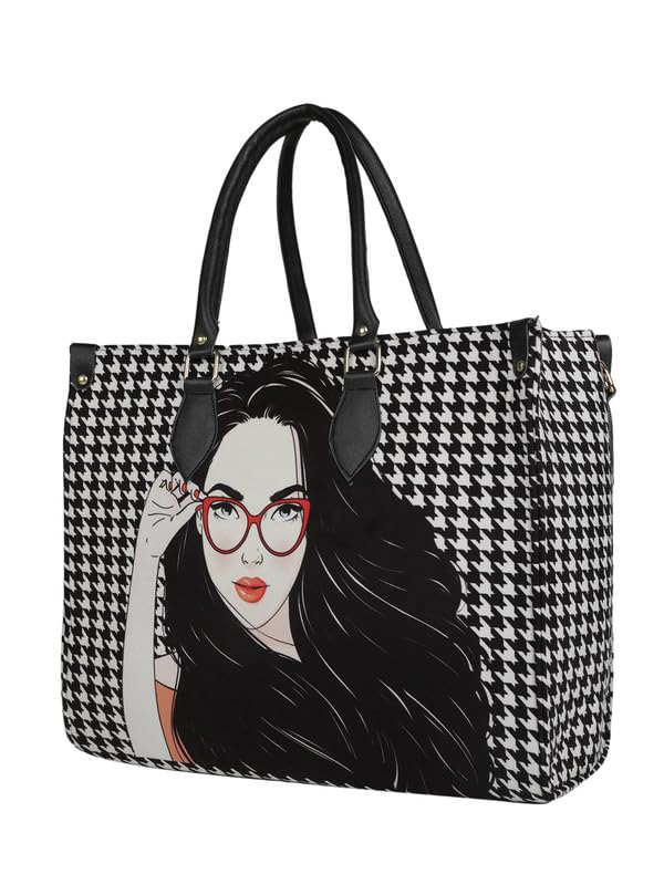 Stylish MINI WESST Women's Graphic Canvas Tote Bag - Fashionable Handbag for Work, School, Shopping & Daily Use | Durable & Lightweight Shoulder Bag for Office, College & Casual Outings