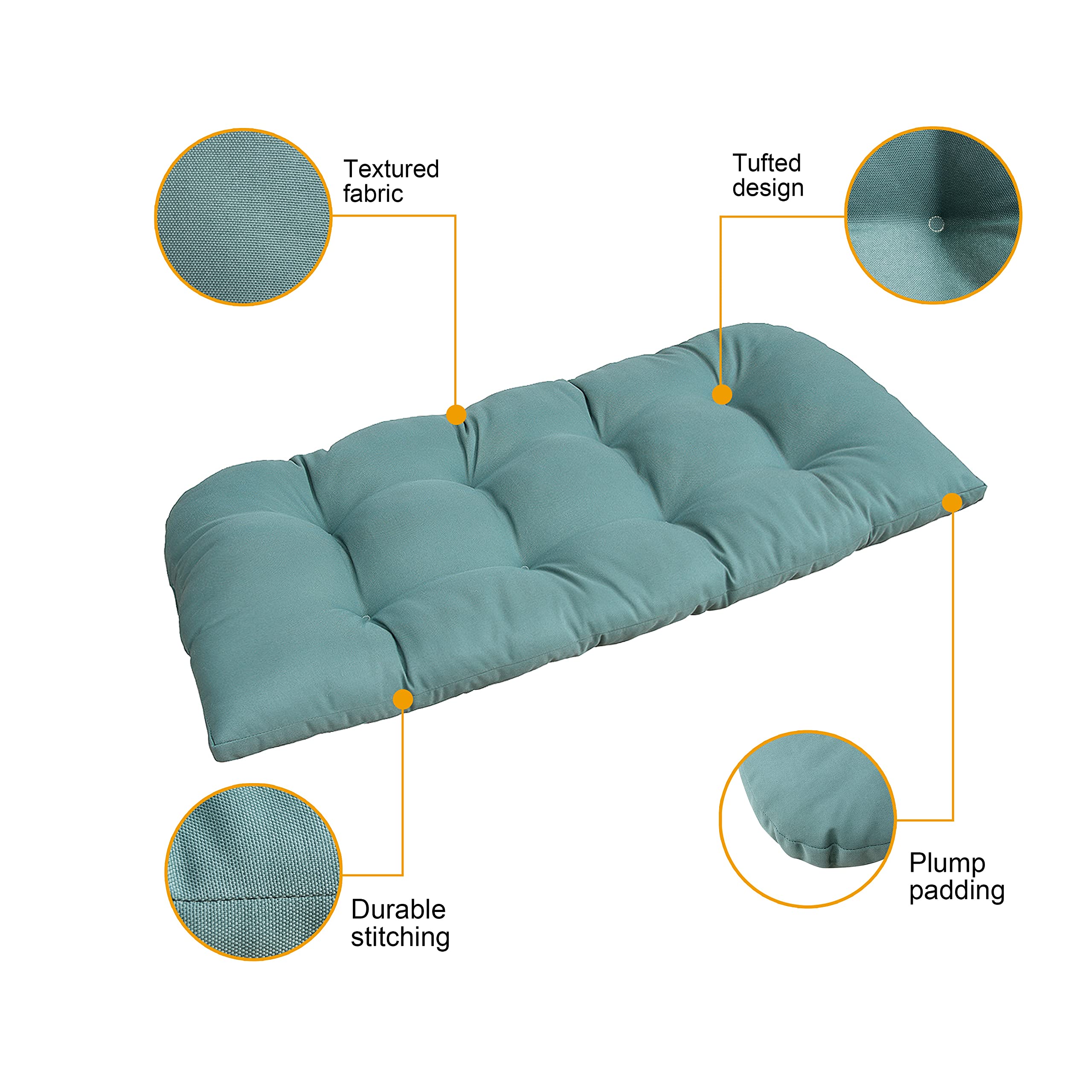 BOSSIMA Indoor Outdoor Swing Bench Loveseat Cushion - Tufted Patio Seating Cushions in Blue Lake - Perfect for Porch, Garden, and Backyard Relaxation