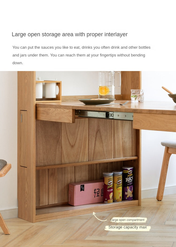 Solid Oak Wood Extendable Dining Table with Sideboard - Expandable for Large Gatherings, Perfect for Dining Room & Entertaining