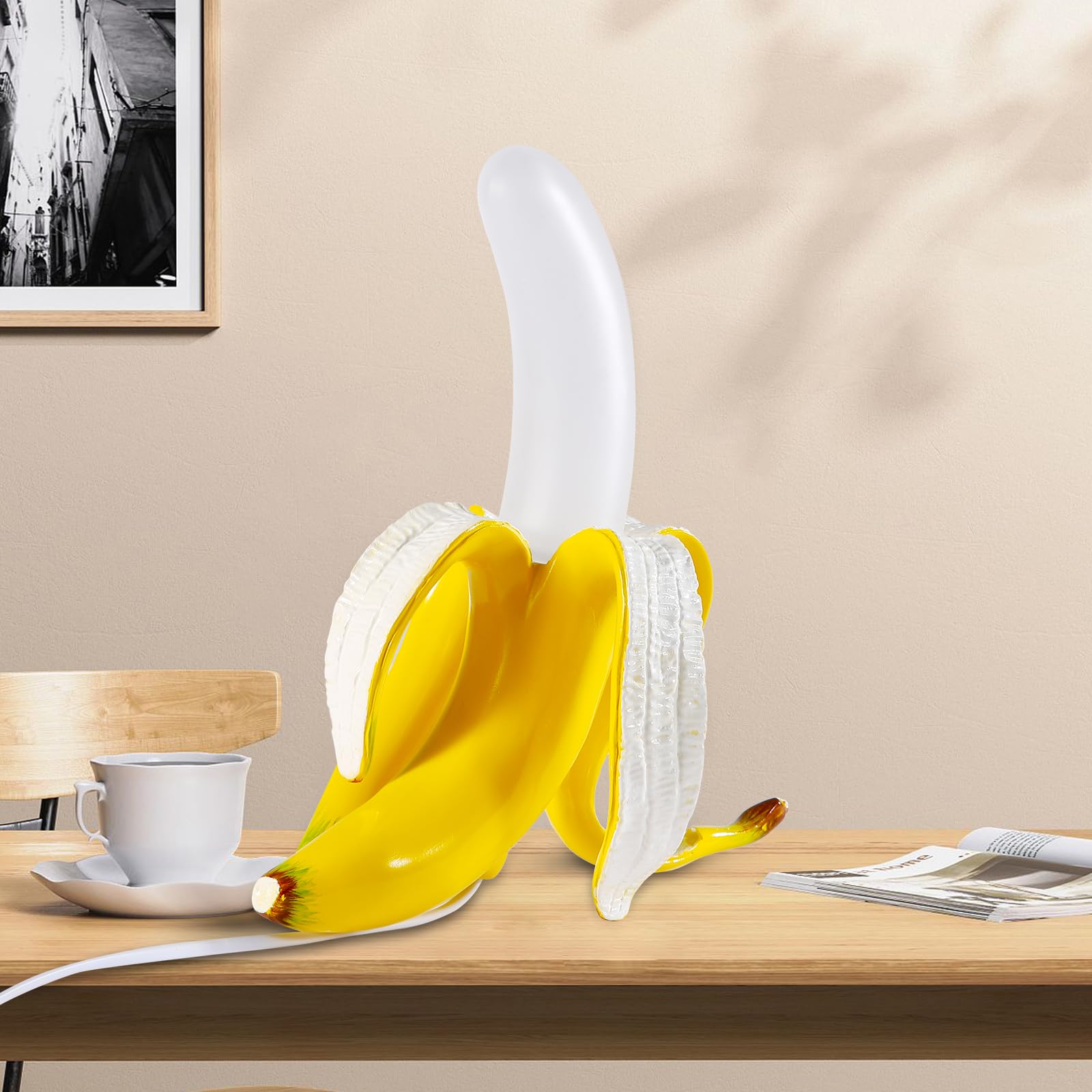 MAYOLA Modern Banana Table Lamp - LED Desk Lamp & Night Light with Baking Finish Resin for Living Room, Bedroom, Home Office, Kids Room - Perfect for Study, Reading & Decoration (Standing)
