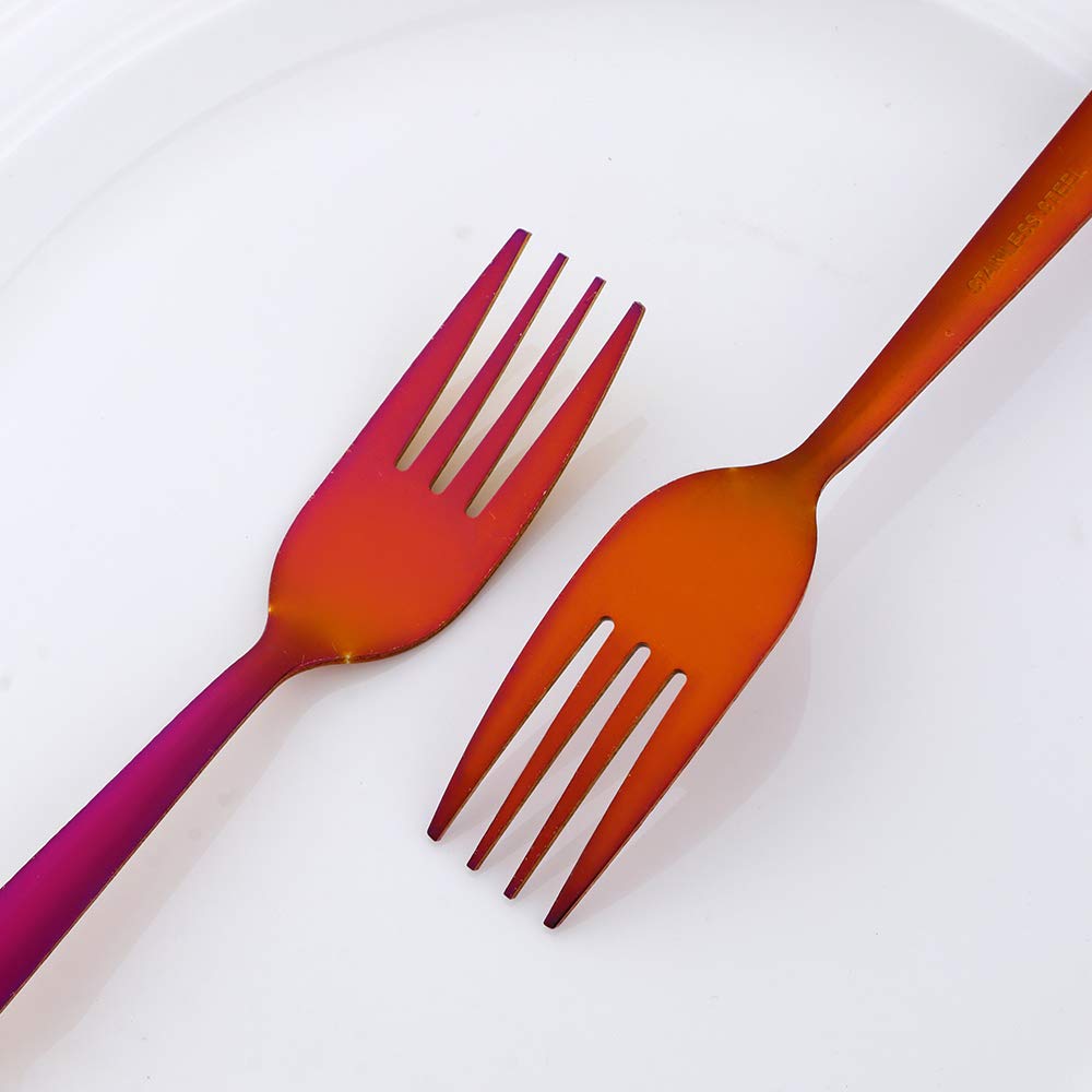 12-Pack Stainless Steel Salad Forks - 6.2 Inch Orange Red Dessert Forks for Dinner Set | Perfect for Parties, Picnics, Restaurants & Home Dining