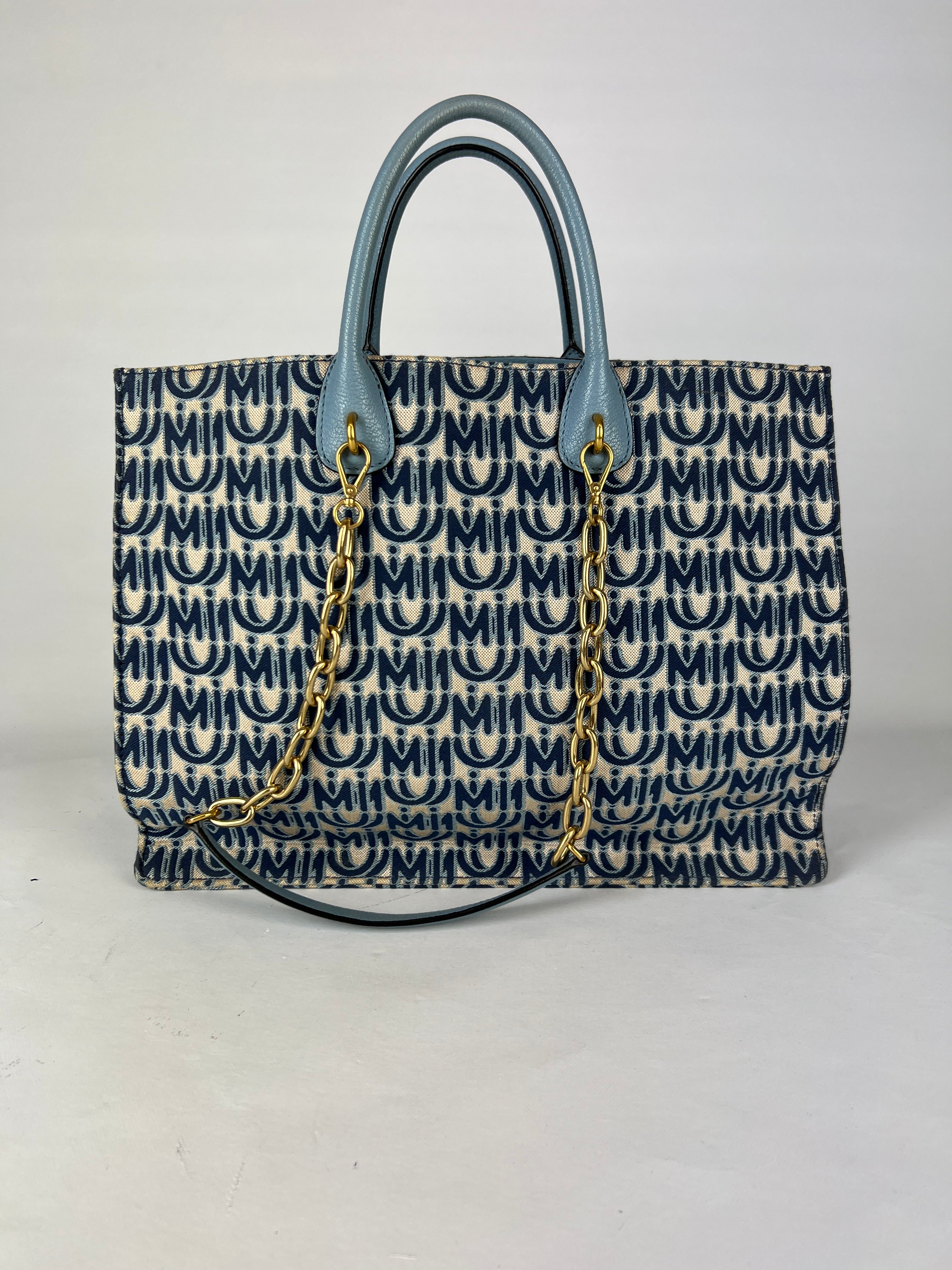 Miu Miu Blue Canvas Tote Bag - Stylish & Spacious Designer Handbag for Women | Perfect for Work, Travel & Everyday Use