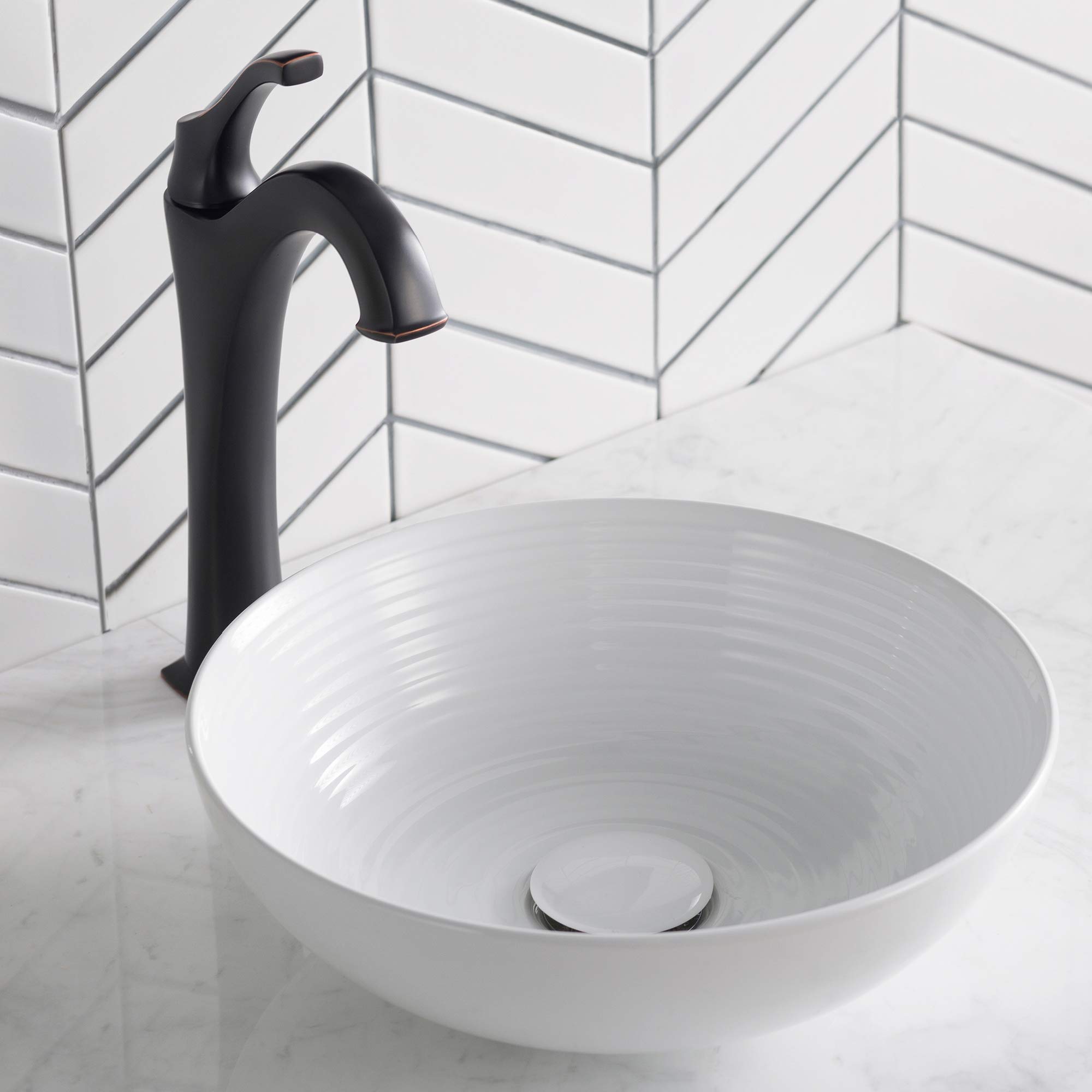 KRAUS Viva™ Round White Porcelain Ceramic Vessel Bathroom Sink - 13 Inch Diameter x 4.38 Inch Height (KCV-204GWH) | Modern Vanity Sink for Bathroom Remodel & Powder Room Upgrade