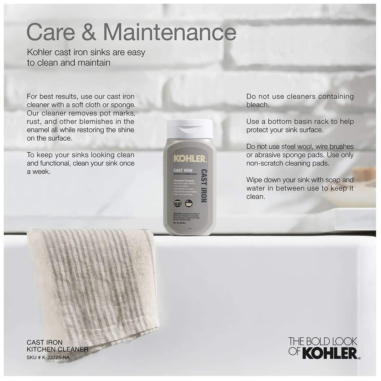 KOHLER 5707-0 White Iron/Tones Kitchen Sink - Durable Stainless Steel Drop-In Sink for Modern Kitchens, Easy Cleaning & Food Prep