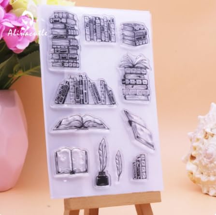 Alinacutle Book Craft Clear Stamps - School Books Stamps Set for Scrapbooking, Card Making & Paper Art - Premium Silicone Stamps for DIY Projects, Journaling & Gift Wrapping