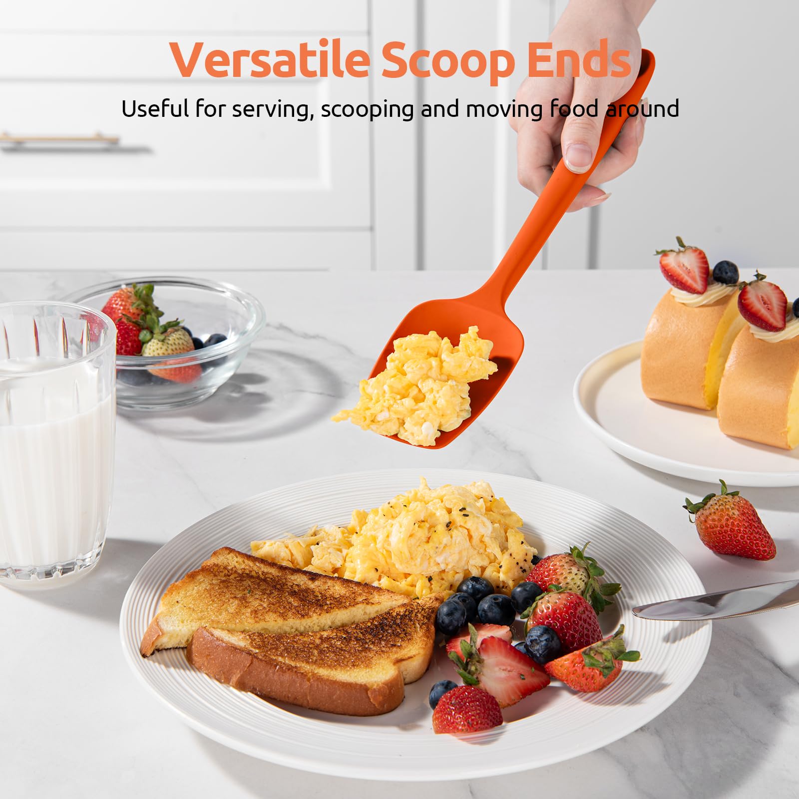 U-Taste High Heat Resistant Silicone Spoon Spatula Set - 600°F Food Grade Flexible Rubber Scrapers - 3-Piece Nonstick Kitchen Utensils for Cooking, Mixing & Baking (Orange) - Perfect for Cake Decorating, Cookie Dough & Pancake Flipping