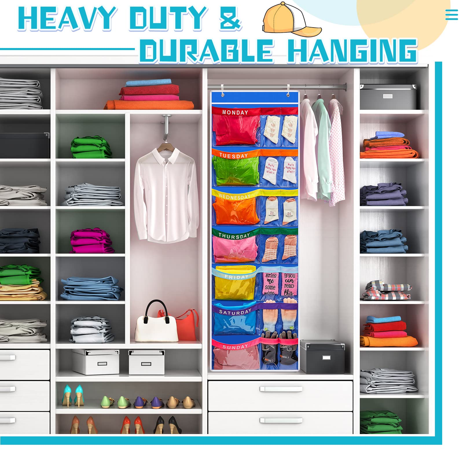 Oudain 2-Pack Weekly Kids Clothes Organizer - Monday to Friday Hanging Closet Storage for School Outfits & Children's Wardrobe (Blue) | Perfect for Busy Parents to Plan Weekly Outfits & Save Morning Time