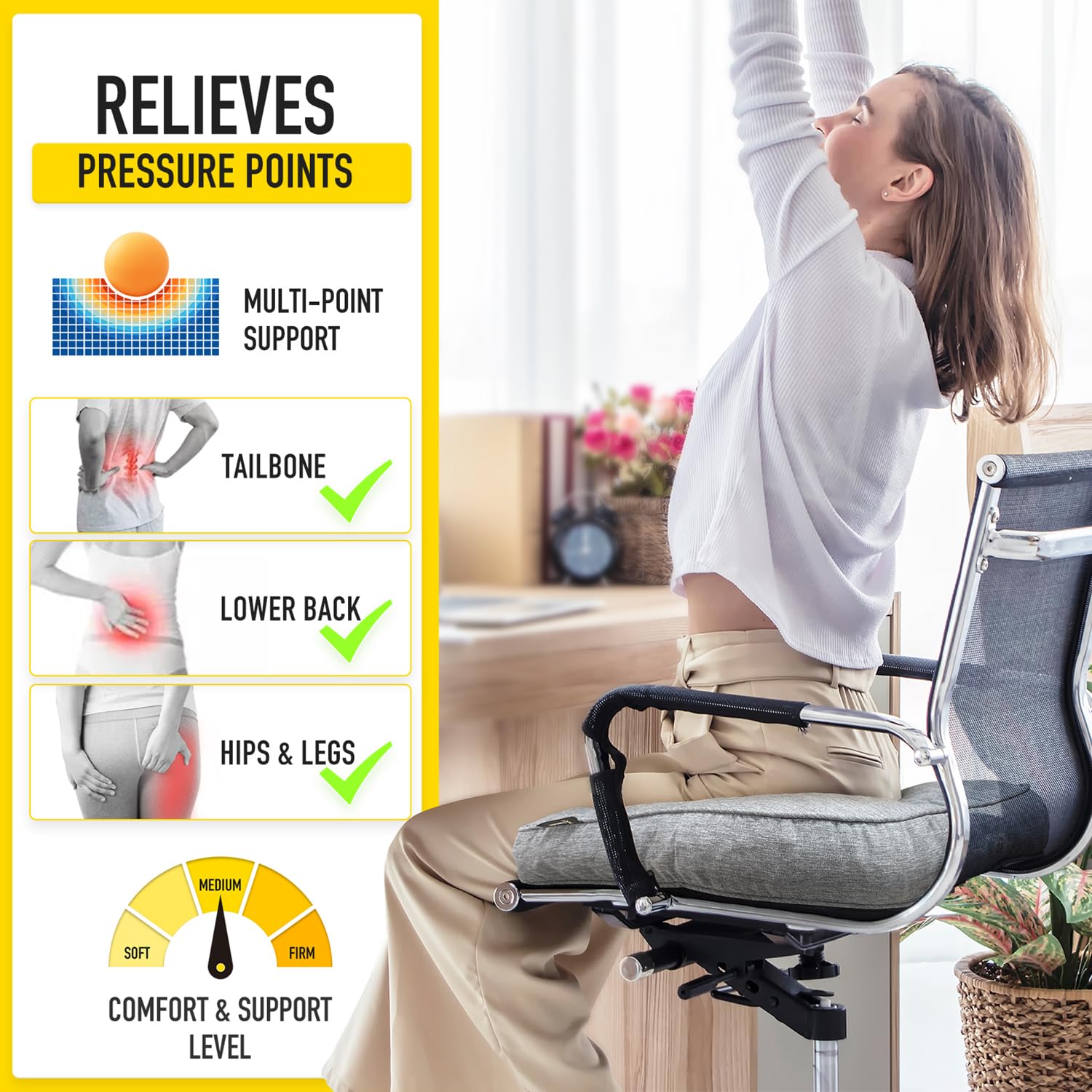 **SUNROX LokGrip Non-Slip Gel Memory Foam Chair Cushions – Set of 6 (17