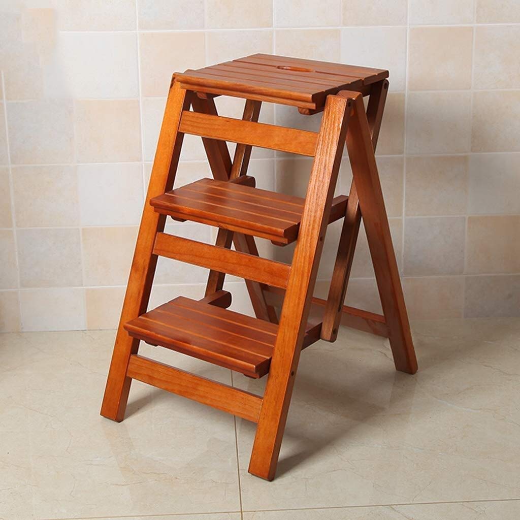 Foldable Step Stool Kitchen Multifunctional Ladder Chair, Shoe Storage Bench, Flower Stand, Light Walnut - Perfect for Home, Office, and Storage Organization