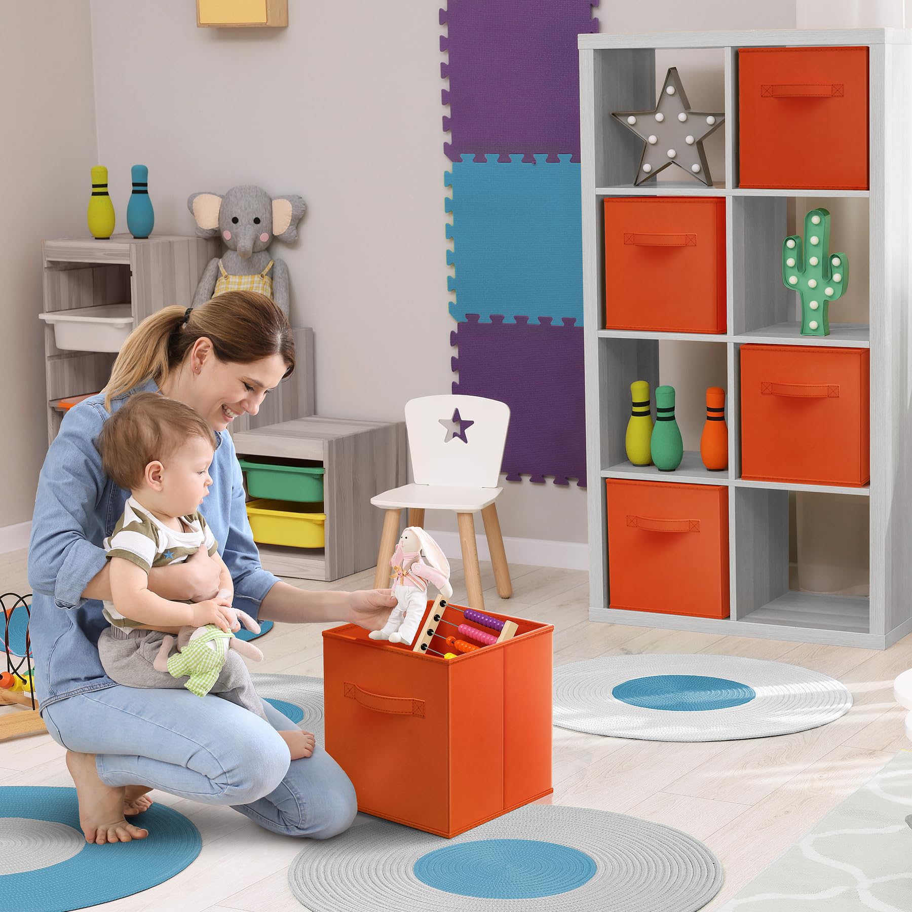 Sorbus Foldable Storage Cubes - 6 Pack Fabric Bins for Organizing Pantry, Shelf, Toy Box, Closet & Home - 11 Inch Collapsible Storage Baskets with Handles (Orange) | Perfect for Kids Room, Nursery, Office & Small Space Organization
