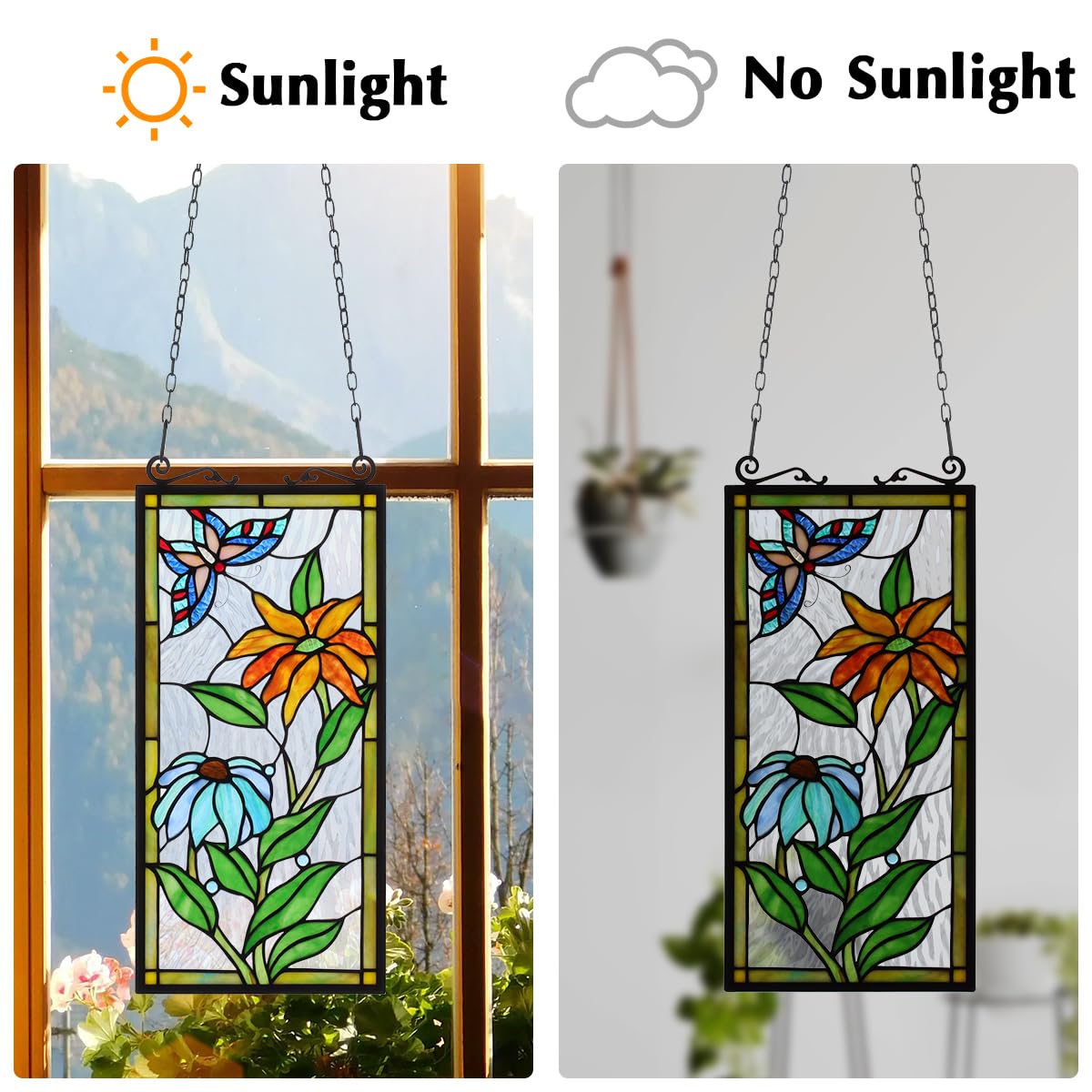 Kleeglee Stained Glass Window Hangings - Large Handmade Suncatcher Panels for Home Decor, Church & Wedding Decorations - Beautiful Rainbow Light Catchers for Windows, Doors & Indoor Spaces