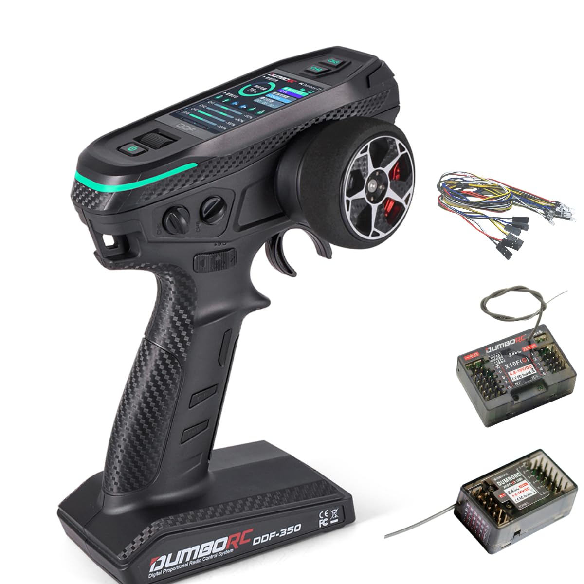 10 Channel RC Radio Transmitter and Receiver DDF-350 with X10FG & X6DCG - 2 Receivers & 1 Light - HD Screen 10CH Remote Controller for RC Cars, Trucks, Crawlers, Boats & Tanks - Perfect for Off-Road Racing, Crawling & Water Adventures